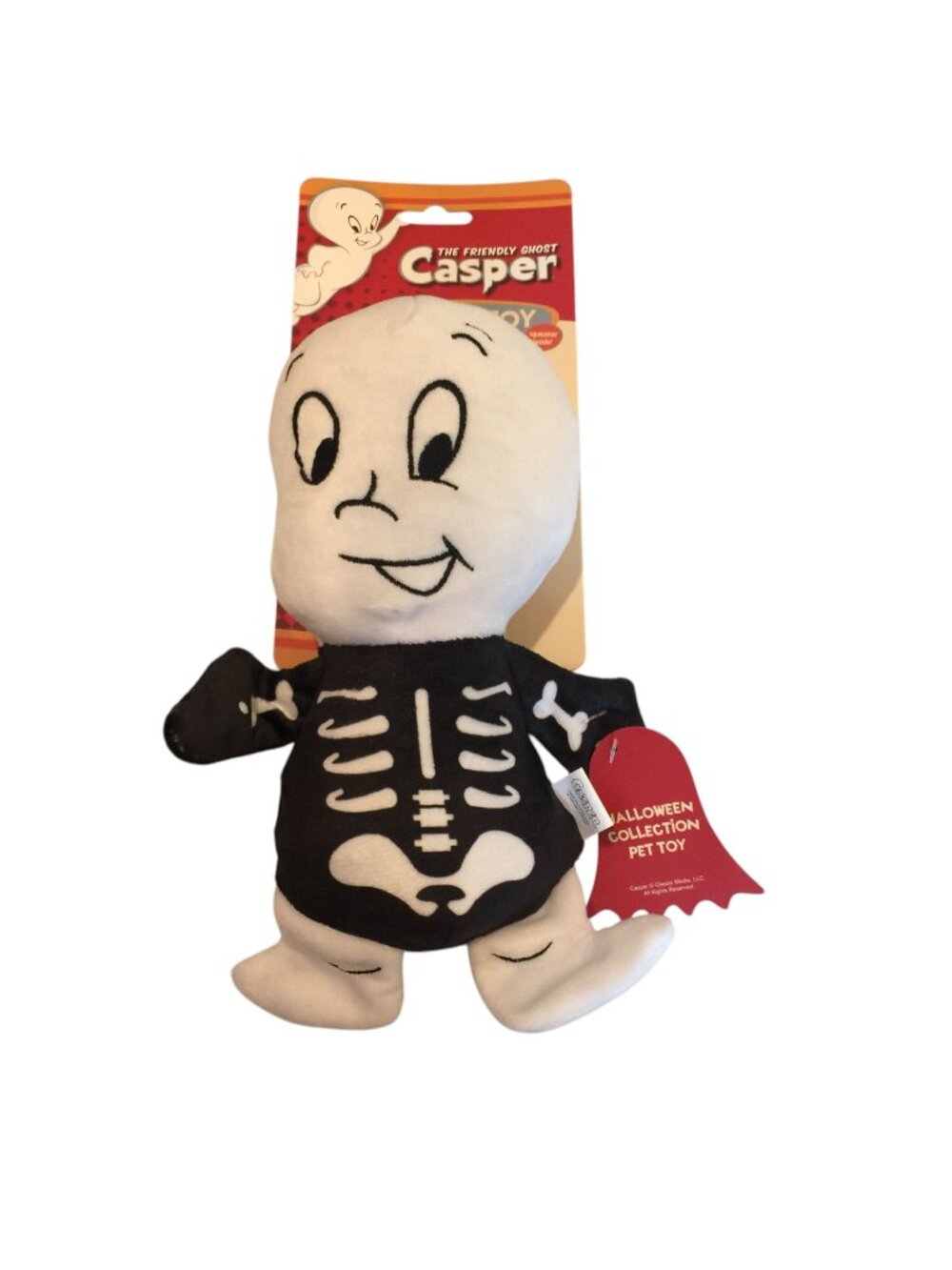 CASPER The Friendly Ghost Plush 9 1/2"  Skeleton Squeak Dog Toy
